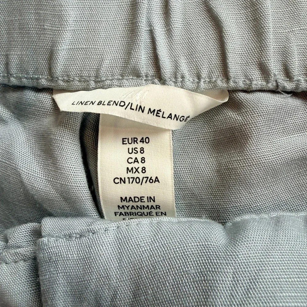 H&M Linen Blend Wide Leg Trousers‎ Light Blue High Waisted Size 8